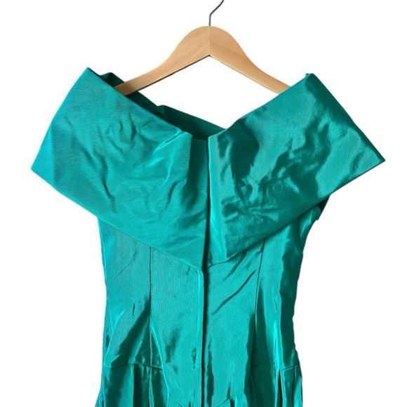 Vintage 80s Green Bow Front Prom Special Occasion Midi Off-Shoulder Dress Sz 3-4 - Picture 6 of 8